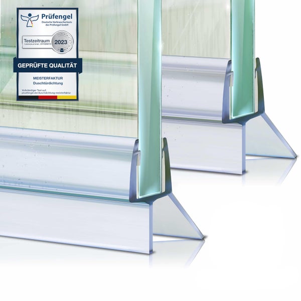 Meisterfaktur Duschtürdichtung an Glaselementen mit Prüfsiegel für geprüfte Qualität von Prüfengel.