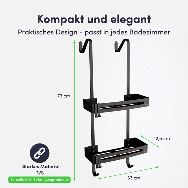 EAVY Duschablage Edelstahl Schwarz ohne Bohren 2 Etagen