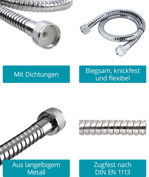 Calmwaters® Brauseschlauch in chrom, 60 cm Länge mit Knickschutz, mit Standard-Anschluss in 1/2, aus Metall, Duschschlauch 0,6 m, 23AG6203