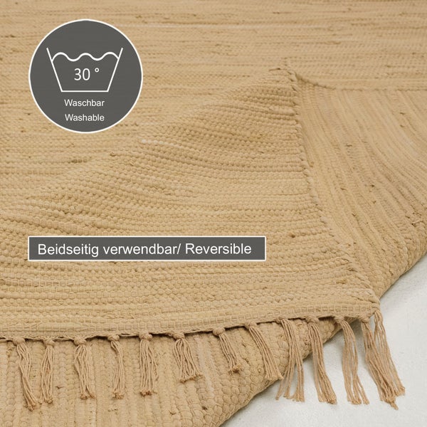 Handgewebter Fleckerlteppich aus Baumwolle Chindi Natural 90x160 cm