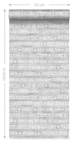 Tapete mit Strandhaus-Motiven, 53 cm breit und 10,05 m lang