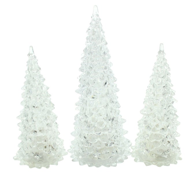 FRANK FLECHTWAREN | LED-Tanne Glamour, 3er Set, KUNSTSTOFF, D: 8,5 x 17,5 cm, D: 10,5 x 23 cm