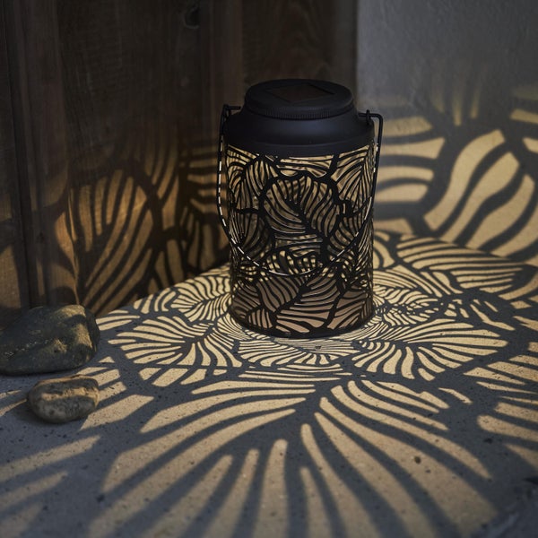 Dekorative Solar Laterne mit Blattmuster und Tragegriff