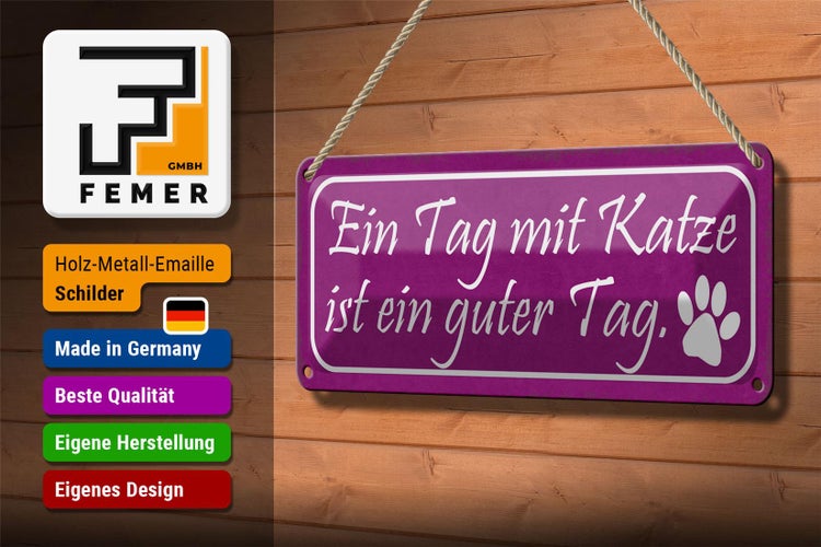 Blechschild Spruch 27x10cm Tag mit Katze ist ein guter Tag Dekoration