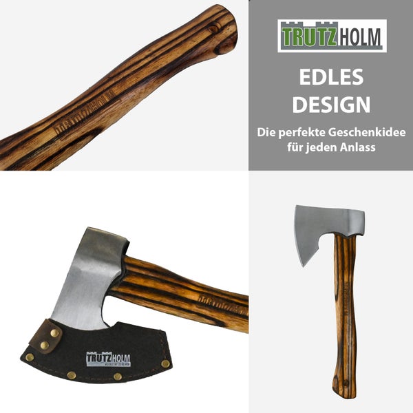 Trutzholm Beil mit Holzstiel und Lederscheide fuer Holzarbeiten