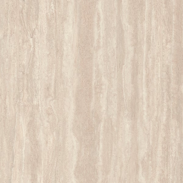 Beige Feinsteinzeugfliese mit Natursteinoptik in Travertin-Design und vertikaler Maserung.