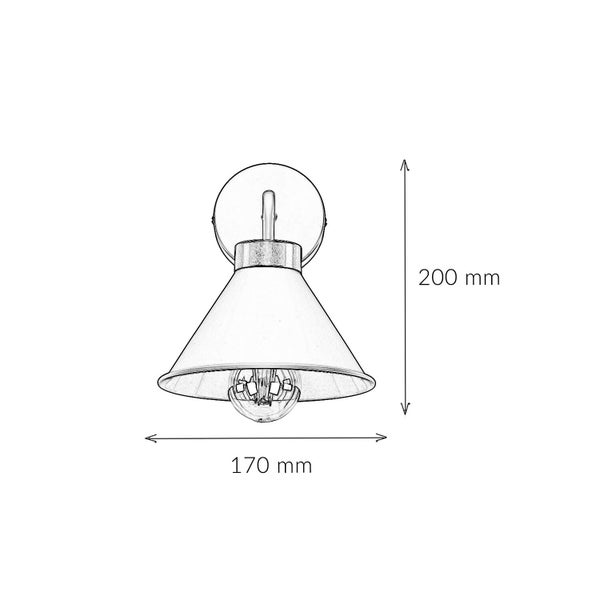 Abbildung einer Wandleuchte mit den Maßen 200 mm Höhe und 170 mm Breite.