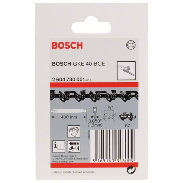 Bosch Ersatzkette für Kettensäge GKE 40 BCE, 400 Millimeter Länge, 3/8 Zoll Teilung, 1,3 Millimeter Treibgliedstärke, 57 Treibglieder.