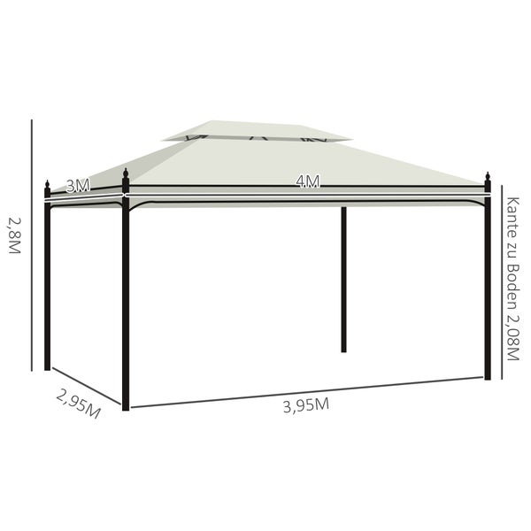 Outsunny Pavillon, Gartenpavillon, 3x4 m, Stahl, Polyester, Creme