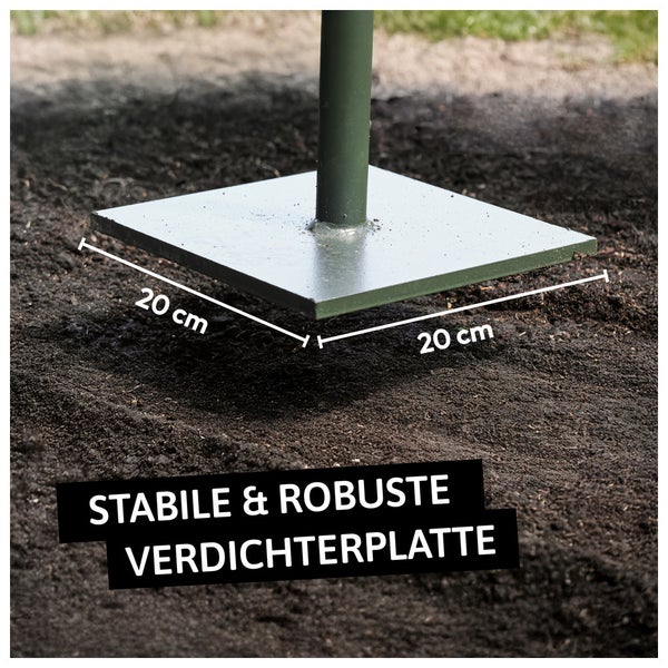 Verdichterplatte mit den Maßen 20 mal 20 Zentimeter auf dem Boden