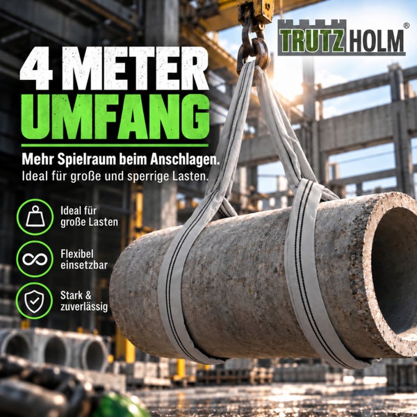 Trutz Holm Rundschlinge mit 4 Meter Umfang zum Heben von schweren Lasten in einer Industrieumgebung.