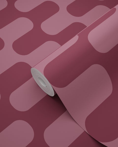 Vliestapete mit grafischem Retromuster aus abgerundeten Rechtecken in Rosatönen, Rolle.