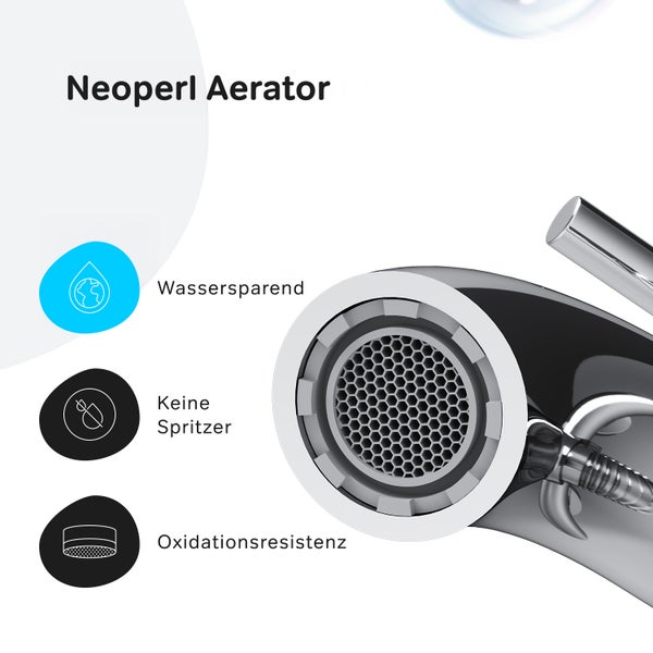Neoperl Perlator für Waschtischarmatur mit Merkmalen zur Wassereinsparung, Spritzschutz und Oxidationsbeständigkeit