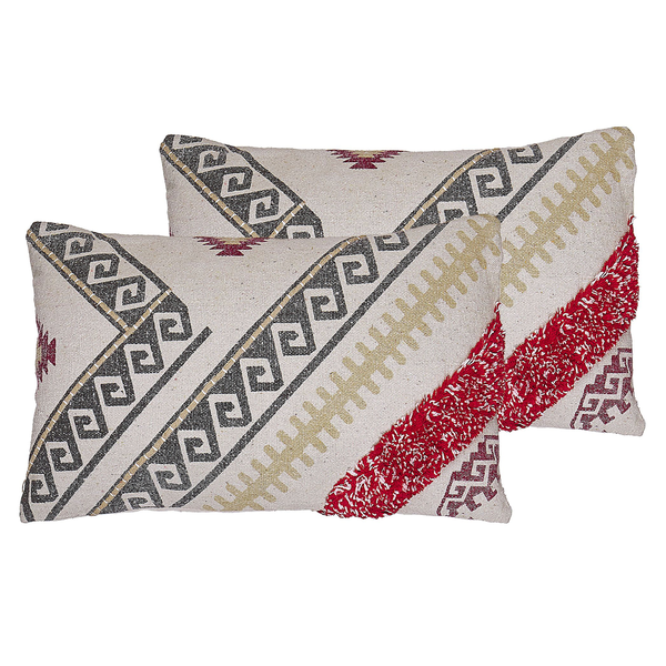 Dekokissen 2er Set BETULA Baumwolle 30 x 50 cm Beige Geometrisches Muster