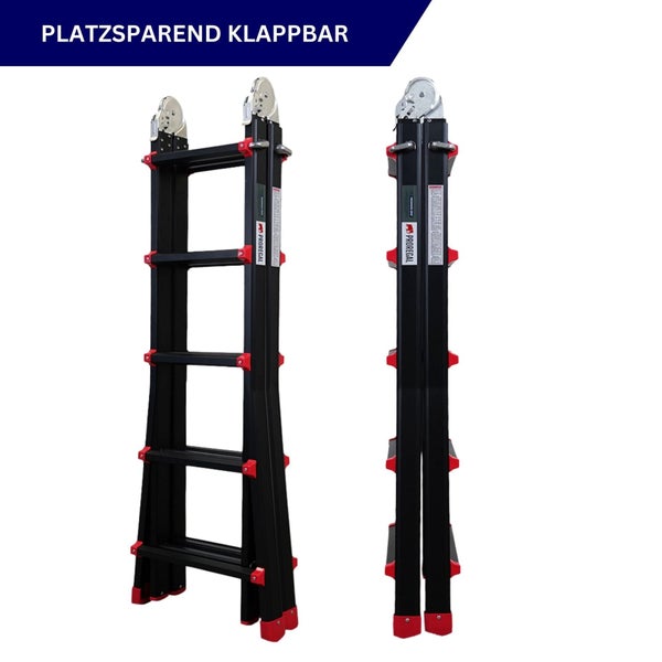 Platzsparend klappbare Leiter in zwei Ansichten