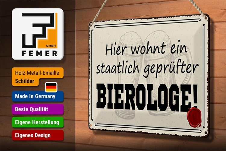 Blechschild Spruch 30x20cm Bier hier wohnt Bierologe