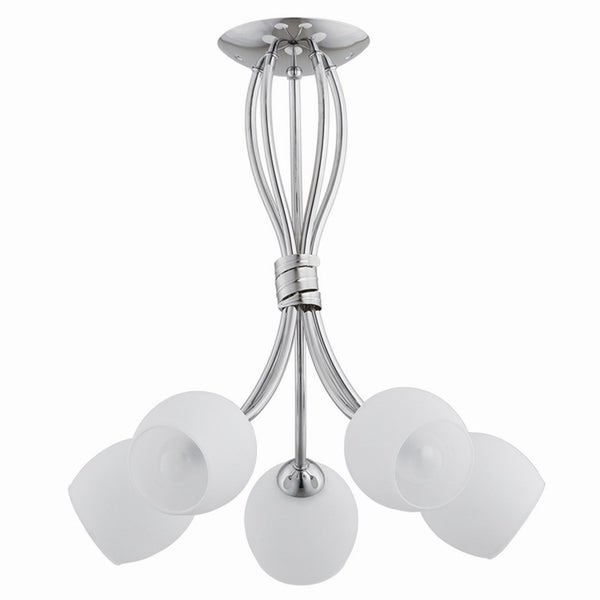 Moderne Deckenleuchte mit 5 Lichtquellen und geschwungenen Armen aus Metall in moderner Optik.