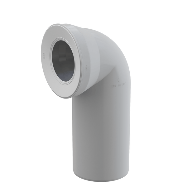 Toiletten-Anschlussbogen 90 Grad aus Kunststoff, Nennweite 110, Alca Logo.