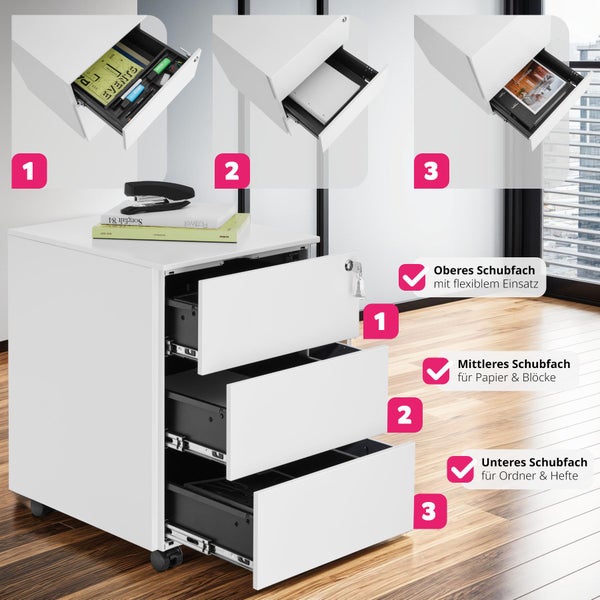 Aktenrollschrank tectake Magna 39 x 45 x 55 cm aus pulverbeschichtetem Stahl weiß