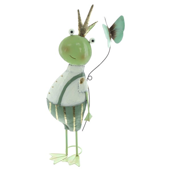 FRANK FLECHTWAREN | Figur Frosch mit Schmetterling, 18,5 x 11,5 x 49 cm, METALL