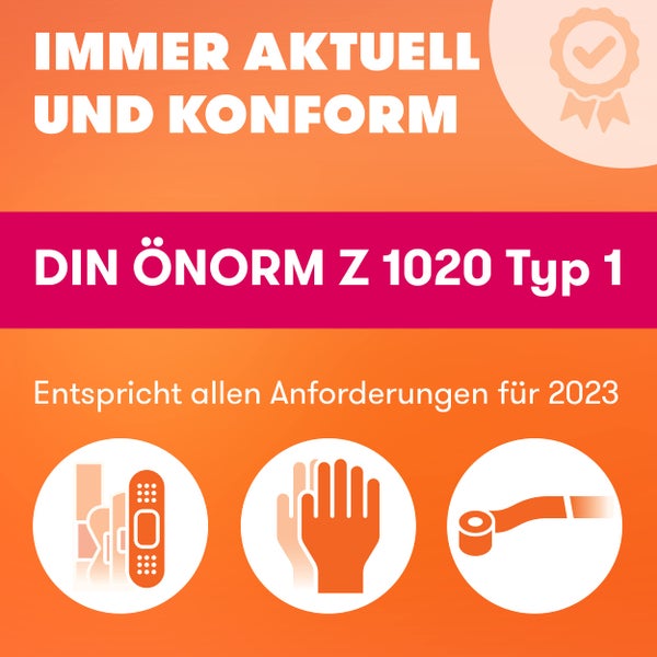 Erste Hilfe Nachfüllset ÖNORM Z1020 Typ1 inkl. Erste Hilfe Anleitung - Verbandskasten Nachfüllset Ö-NORM Z 1020 Typ 1 mit praktischen Innentaschen - ÖNORM Z1020 Typ1 Nachfüllset für Betriebe