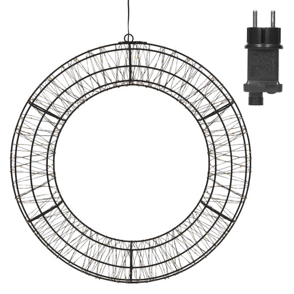 Runder LED Lichtring zur Dekoration mit schwarzem Metallrahmen und Netzstecker