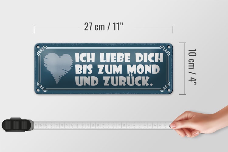 Blechschild Spruch 27x10cm ich liebe dich bis zum Mond und Dekoration