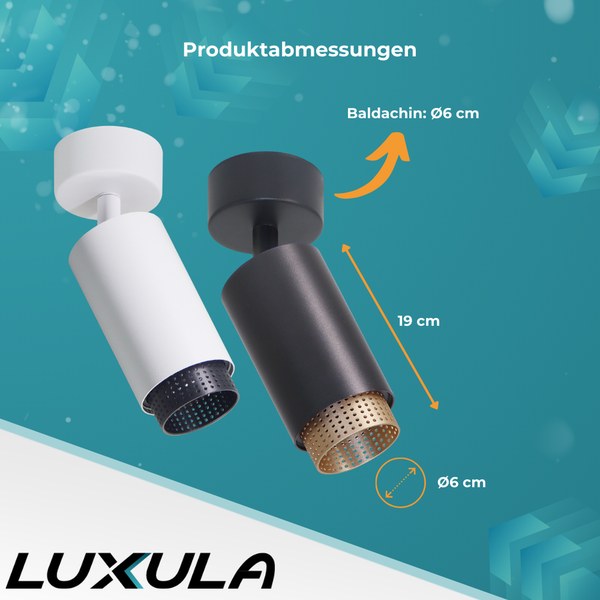 Produktabbildung zweier Luxula Leuchten mit Maßangaben