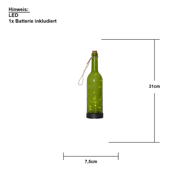 LED-Flasche, Höhe 31 cm, Durchmesser 7,5 cm, inklusive Batterie