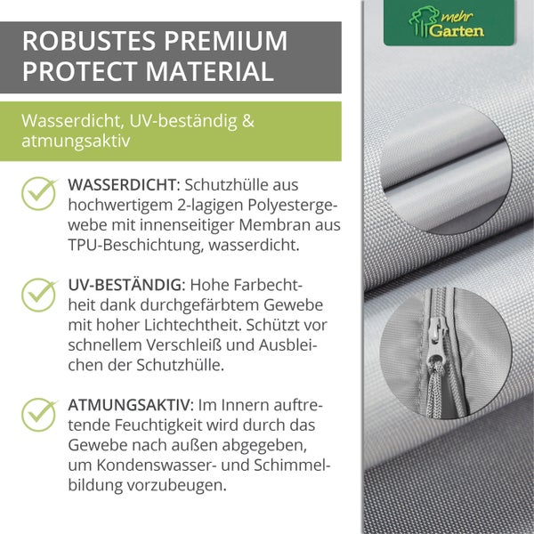 Mehr Garten - Premium PROTECT Ampelschirm-Abdeckung, Gestell gerade, 275(H)x66/60(B) cm I Schirm rund bis Ø450 cm I Schutzhülle wasserdicht, UV-beständig, atmungsaktiv, Gewebe I Taupe/Hellgrau