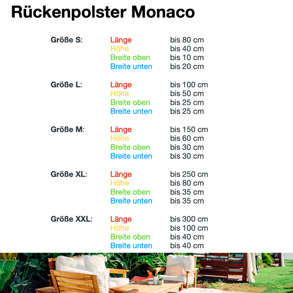 Lulu-Belle Rückenpolster Monaco Größe XL | nach Maß – Individuelle Größe & Farbe | Perfekte Passform für Ihre Lounge | Maßgefertigte Rückenpolster | Länge bis 250 cm, Breite bis 35 cm, Höhe bis 80 cm