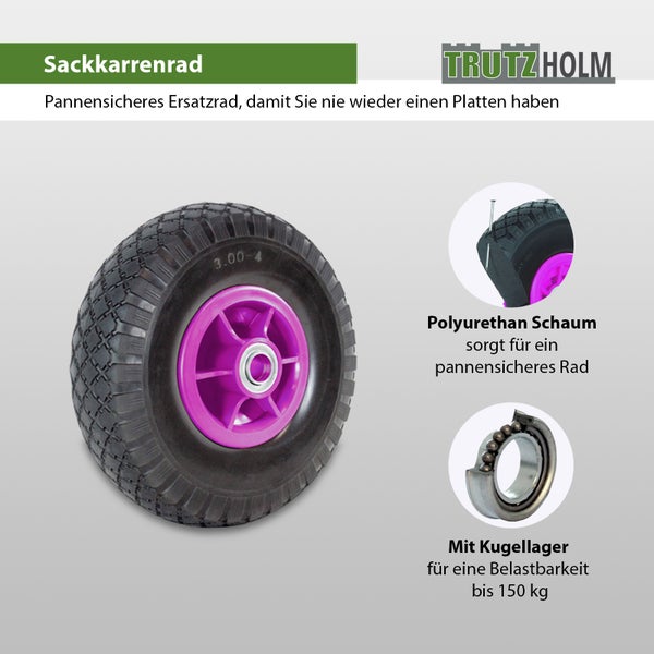 Pannensicheres Sackkarrenrad aus Polyurethan Schaum mit Kugellager und Trutzholm Logo für Belastbarkeit bis 150 Kilogramm