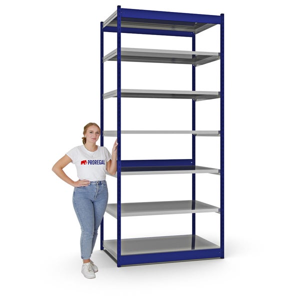 PROREGAL Fachbodenregal Stecksystem Vierkant-Profil Grundregal HxBxT 300 x 132,5 x 80 cm 7 Ebenen Einseitige Bauart Fachlast 200 kg Enzianblau