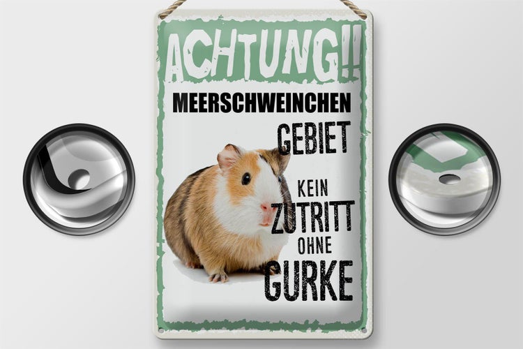 Blechschild Spruch 20x30cm Achtung Meerschweinchen kein Zutritt ohne Gurke