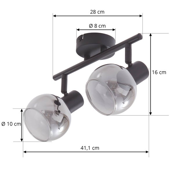 Deckenleuchte mit zwei Leuchten und Maßangaben