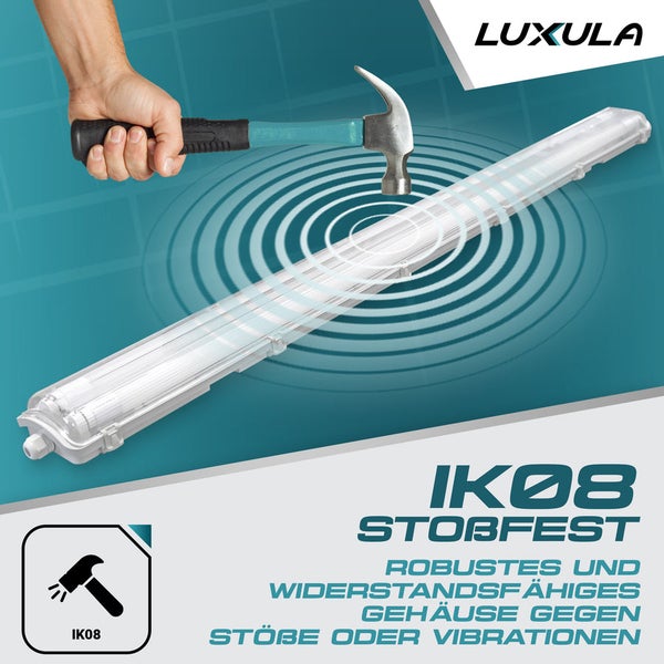 LUXULA LED Wannenleuchte 120cm IP65 Feuchtraumleuchte 36W 3600lm Neutralweiß Flimmerfrei Für Garage & Werkstatt