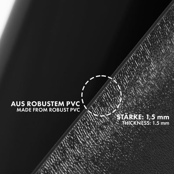 Nahaufnahme einer strukturierten Oberfläche aus robustem PVC mit einer Stärke von 1,5 Millimetern.
