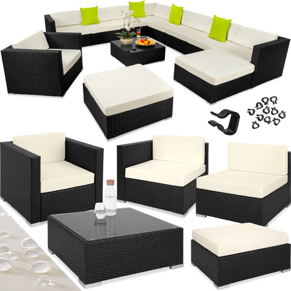 Rattan Lounge tectake Las Vegas mit Aluminiumgestell mit Sicherheitsglasplatte