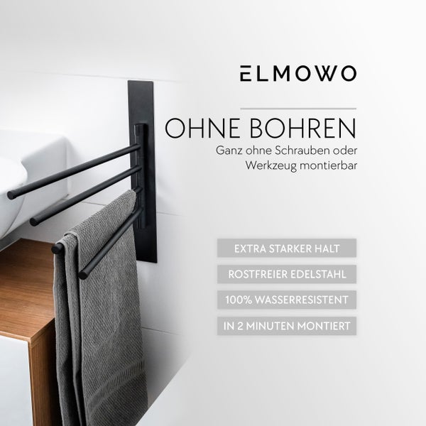 ELMOWO Handtuchhalter zur Montage ohne Bohren aus rostfreiem Edelstahl mit drei schwenkbaren Armen für das Badezimmer.