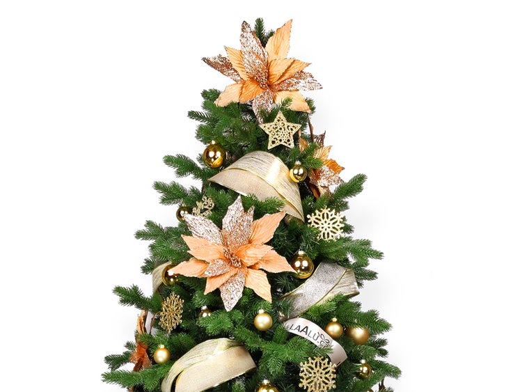 LAALU Set Weihnachtskugeln 142 Stück in Luxusbox GOLDEN GLITTER II für Weihnachtsbäume 240-270 cm