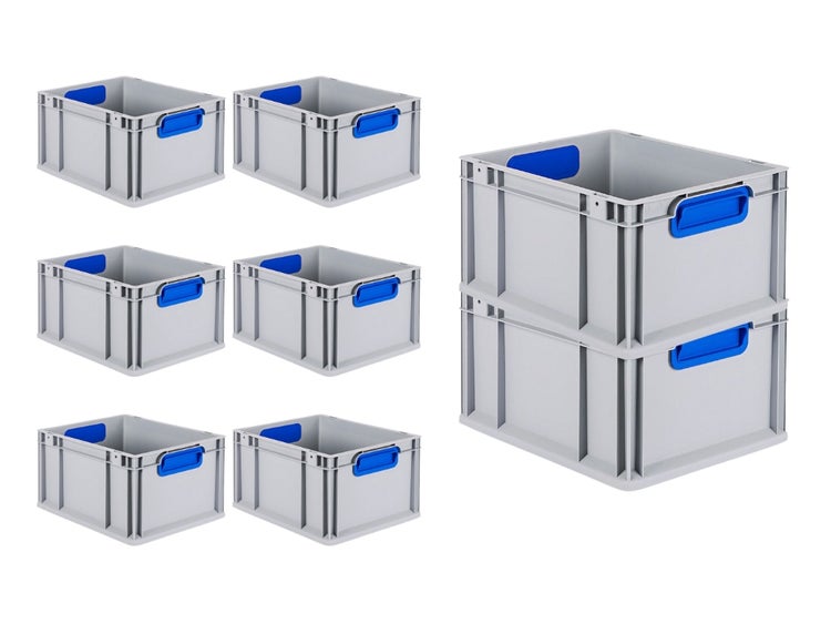 PROREGAL Spar Set 8x Eurobox Nextgen Color HxBxT 22 x 30 x 40 cm 20 Liter Griffe Blau Geschlossen Glatter Boden Eurobehälter Transportbox