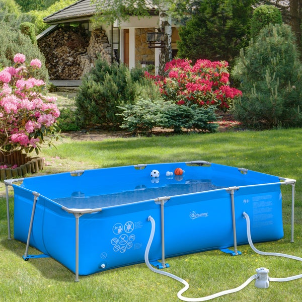 Outsunny Rahmenpool mit Schlauch, 292 x 190 x 75 cm, PVC+Stahl, Blau