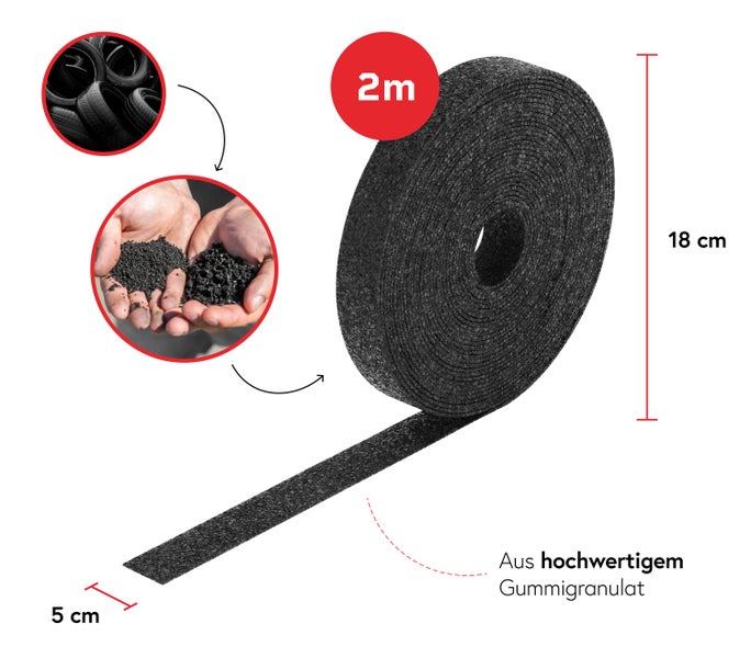 Rolle aus Gummigranulat zur Unterkonstruktion mit 2 Meter Länge, 18 Zentimeter Durchmesser und 5 Zentimeter Breite für den Terrassenbau.