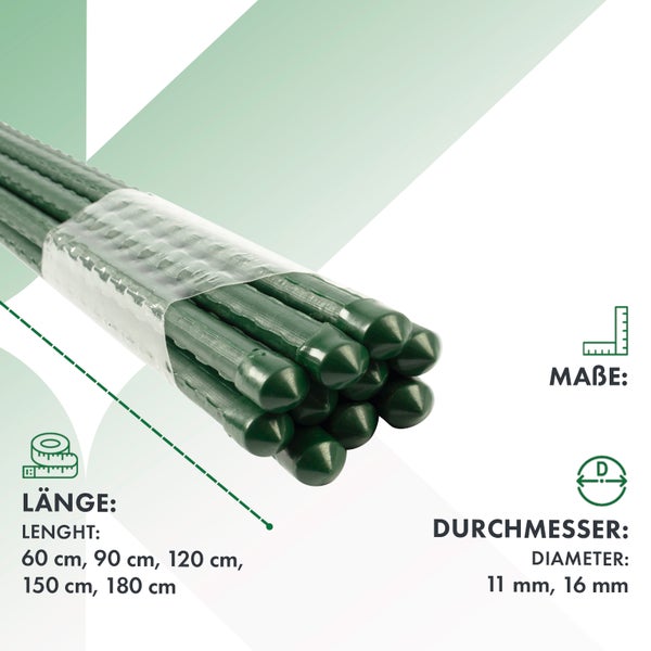FLOORDIREKT Pflanzenstab Grün - Rankhilfe Tomatenstab Rankstab - 10er-Set - Ø 11 mm Länge 120 cm