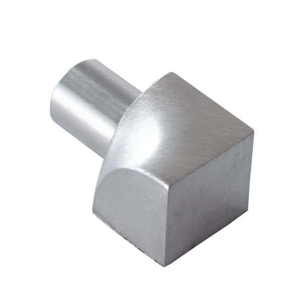 Quadratischer Möbelknopf aus gebürstetem Metall mit zylindrischem Sockel.