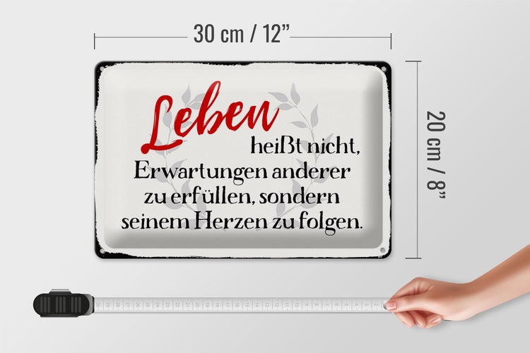 Blechschild Spruch 30x20cm Leben Erwartungen Herz Schild