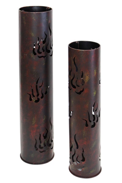 FRANK FLECHTWAREN | Windlicht-Säule Flammen, 2er Set, METALL, Ø 18 x 80 cm, Ø 20 x 99 cm, Kerzenhalter Ø 12 cm, ohne Kerzen