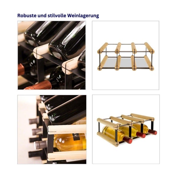 PROREGAL Modulares Weinregal Vinotega Mod Metal HxBxT 12,5 x 32,5 x 24,5 cm 3 x 1 Flaschen Massives Kiefernholz Braun Geölt
