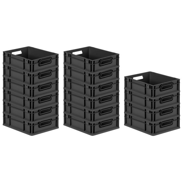 PROREGAL SuperSparSet 16x Eurobox NextGen Color, HxBxT 12x30x40cm, 11 Liter, Griffe schwarz offen, Schwarz, Eurobehälter, Transportbox, Transportbehälter, Stapelbehälter