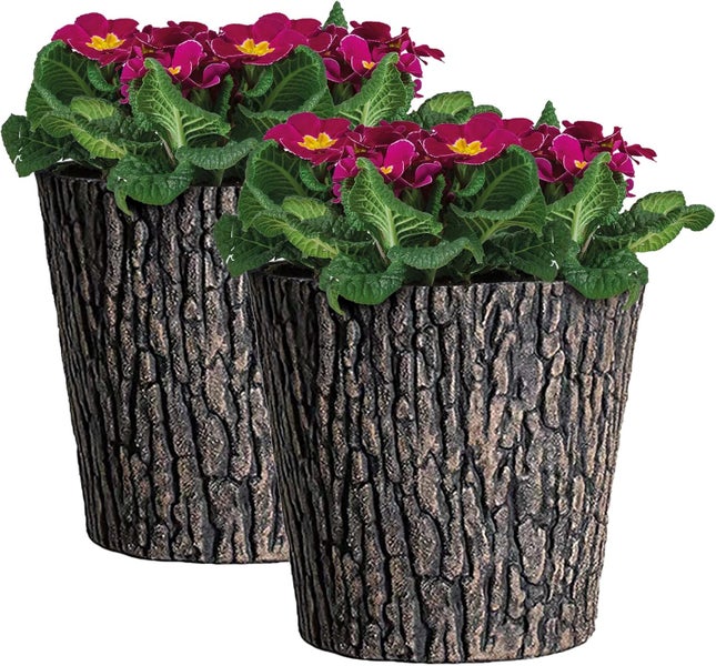 PROREGAL SuperSparSet 2x Blumentopf Holzoptik Ø 30cmPflanzkübel Braun mit Holzoptik im rustikalen Design, aus UV-resistenten Plastik